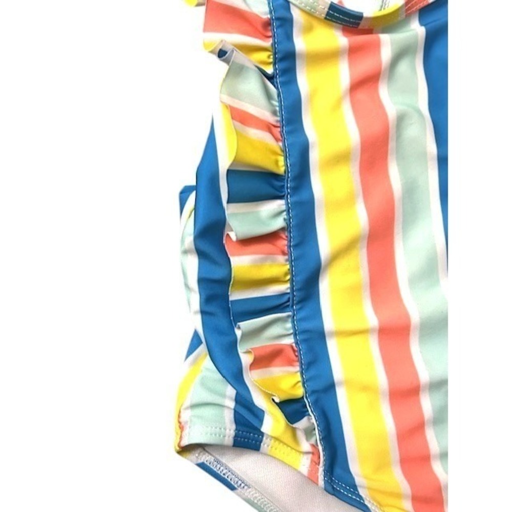 Girls 4T Striped Ruffle One Piece Swimsuit Bathing Suit Beach Pool Splash Summer - Picture 11 of 11